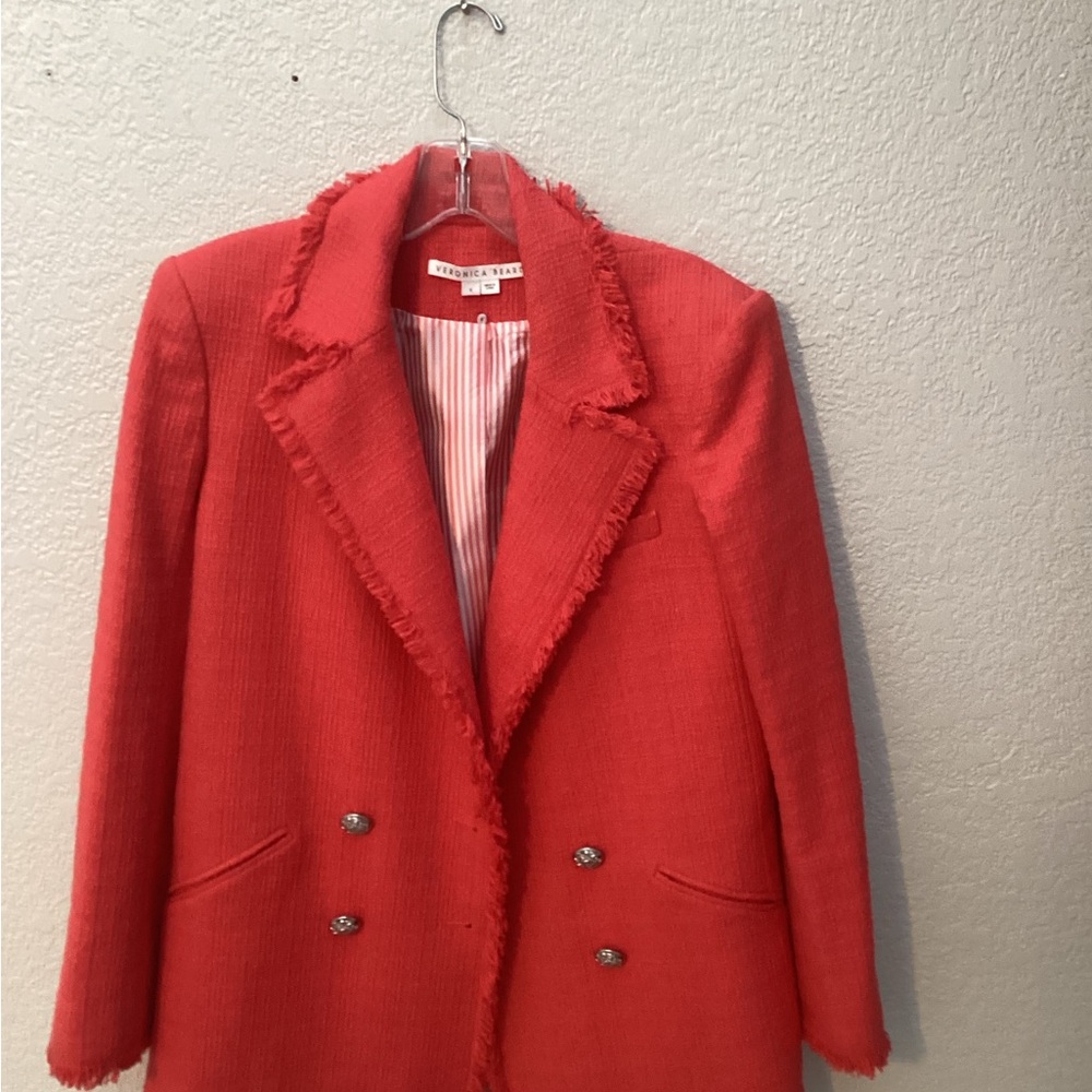 Veronica Beard double breasted blazer, faded red beautiful silver buttons